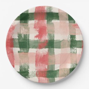 Pink Red Green Plaid White Plaid Stripes Birthday Paper Plates