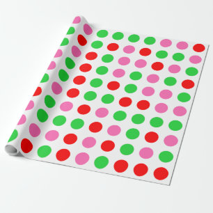 Pink Red Green Polka Dot Christmas Wrapping Paper