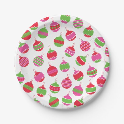 Pink Red Green Retro Bright Holiday Ornaments Paper Plates