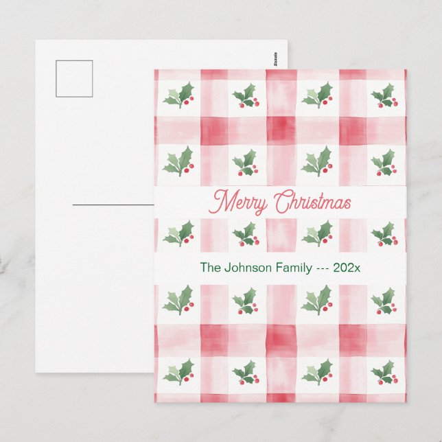 Pink Red Green Retro Christmas Pattern Holiday Postcard (Front/Back)