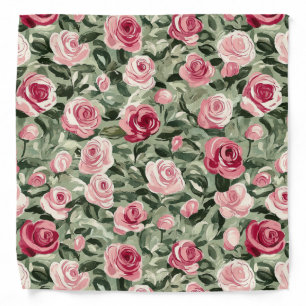 Pink Red Green Roses Floral Bandana