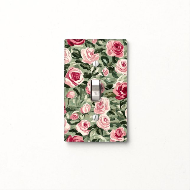 Pink Red Green Roses Floral Bridal Shower Light Switch Cover (In Situ)