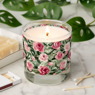 Pink Red Green Roses Floral Scented Candle