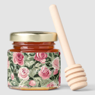 Pink Red Green Roses Floral Wedding Honey Jar Favors