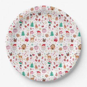 Pink Red Green Santa Claus Christmas Holiday Party Paper Plates