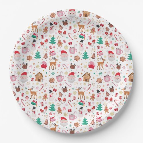Pink Red Green Santa Claus Christmas Holiday Party Paper Plates