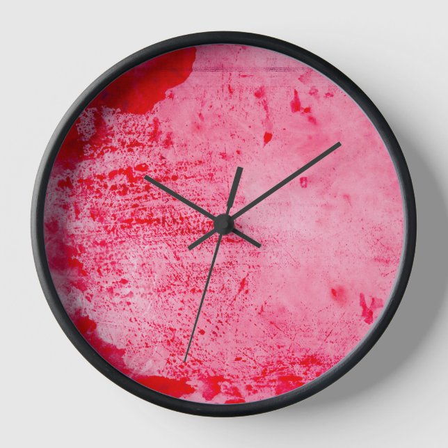Pink Red Grunge Paint Texture Clock (Front)