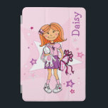 Pink red hair girl stars add your name  iPad mini cover<br><div class="desc">Fun device case red hair girl with white bunny and gift art. Customize with name of your choice. This example reads Daisy.
Art and design by Sarah Trett for www.mylittleeden.com</div>