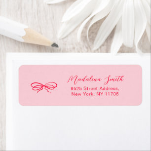 Pink red hand drawn bow bridal return address label