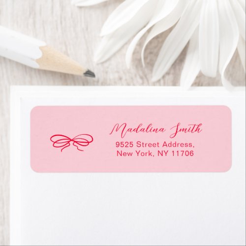 Pink red hand drawn bow bridal return address label