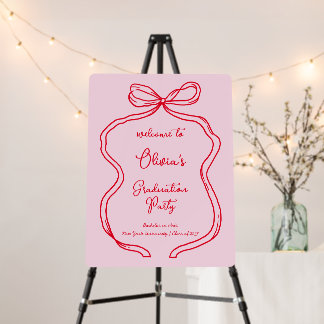 Pink Red Hand Drawn Bow & Script Graduation Party Foam Board