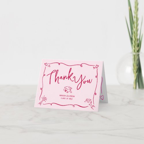 Pink Red Hand Drawn Doodle Style Graduation Quirky