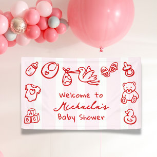 Pink & Red Hand Drawn Doodle Whimsical Baby Shower Banner