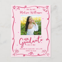 Pink Red Hand Drawn Doodles Graduation Photo Retro