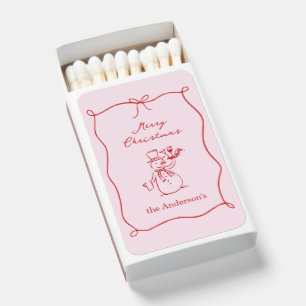 Pink Red Hand drawn Personalized Holiday Matchboxes