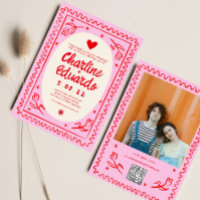 Pink Red Hand Drawn Wavy Retro Wedding 