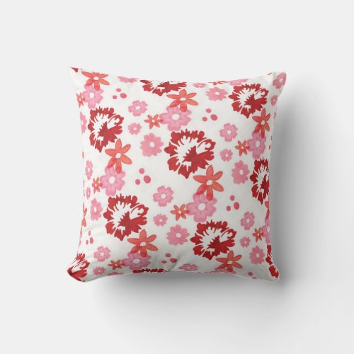 Pink Red Hand Painted Tropical Throw Pillow