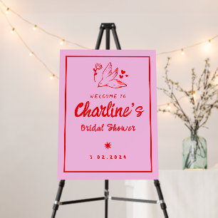 Pink Red Handwriting Retro bridal Shower Foam Board