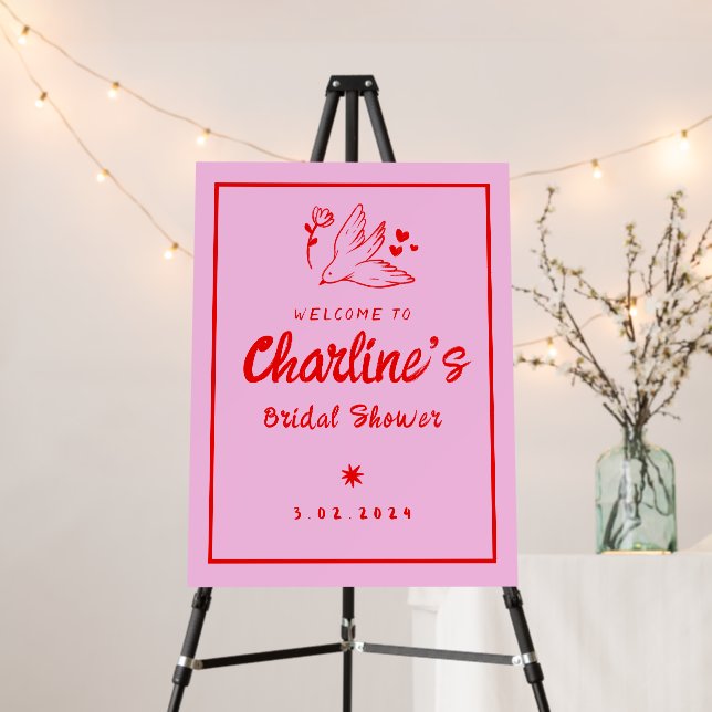 Pink Red Handwriting Retro bridal Shower Foam Board (In Situ (Stand))