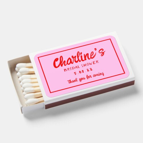 Pink  Red Handwriting Retro Bridal Shower Matchboxes