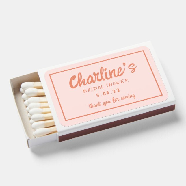 Pink & Red Handwriting Retro Bridal Shower Matchboxes (Front Open)