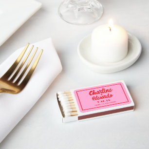 Pink & Red Handwriting Retro Wedding Matchboxes