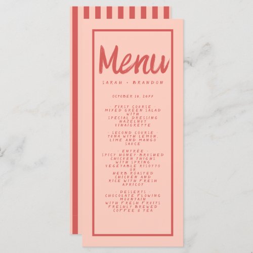 Pink Red Handwriting Typography Retro Wedding Menu