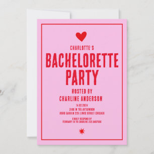 Pink Red Handwritting Retro Bachelorette Party Invitation