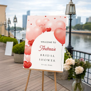 Pink Red Heart Balloons Bridal Shower Welcome Sign