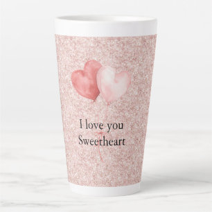 Pink Red Heart Balloons Glitter Sweetheart Latte Mug