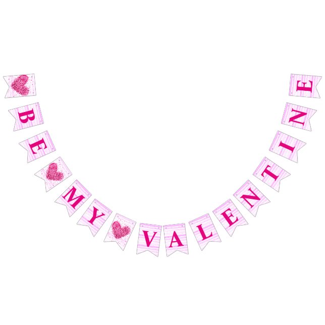 Pink red heart Be my Valentine romantic proposal Bunting Flags (All)