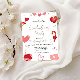 Pink & Red Heart Couple Valentine's Day Party Invitation