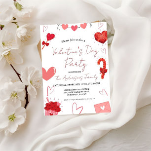 Pink & Red Heart Couple Valentine's Day Party Invitation