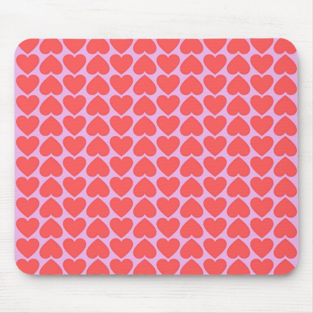Pink Red Heart Grid Y2K Pattern Mouse Pad (Front)