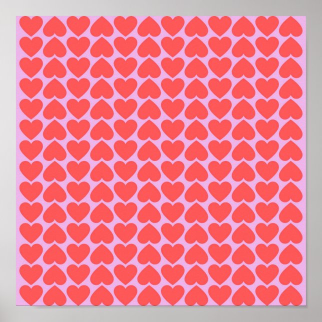 Pink Red Heart Grid Y2K Pattern Poster (Front)