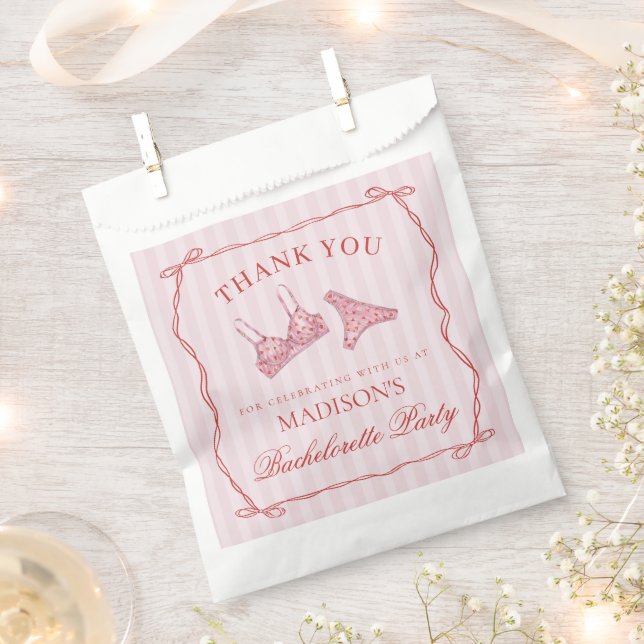 Pink & Red Heart Lingerie Bachelorette Dessert Favor Bag (Clipped)
