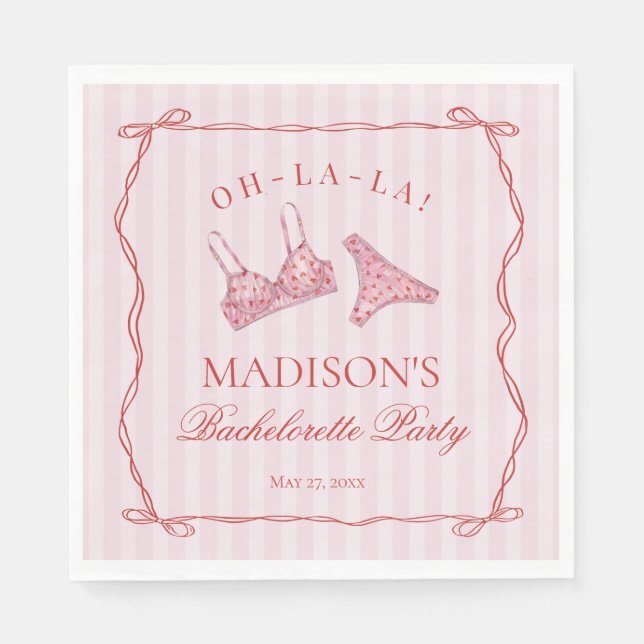 Pink & Red Heart Lingerie Bachelorette Panty Party Napkins (Front)