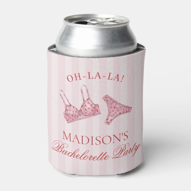 Pink & Red Heart Lingerie Bachelorette Party Favor Can Cooler (Can Front)