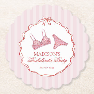 Pink & Red Heart Lingerie Bachelorette Party Paper Coaster