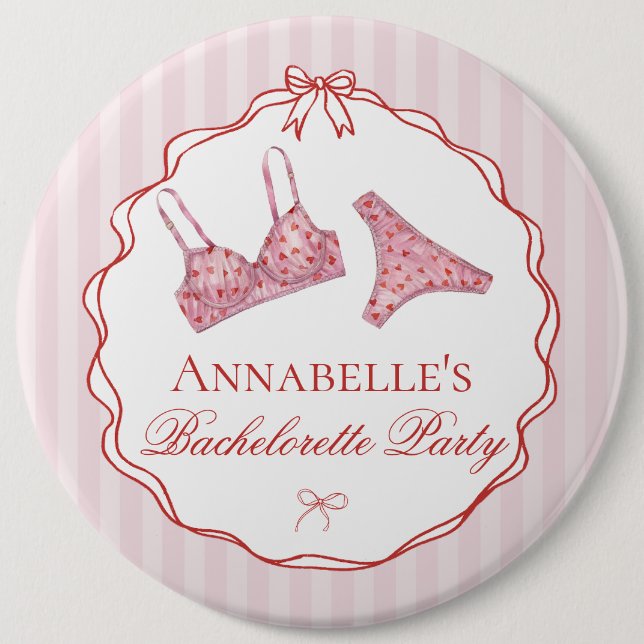Pink & Red Heart Lingerie Shower Bachelorette Pin (Front)