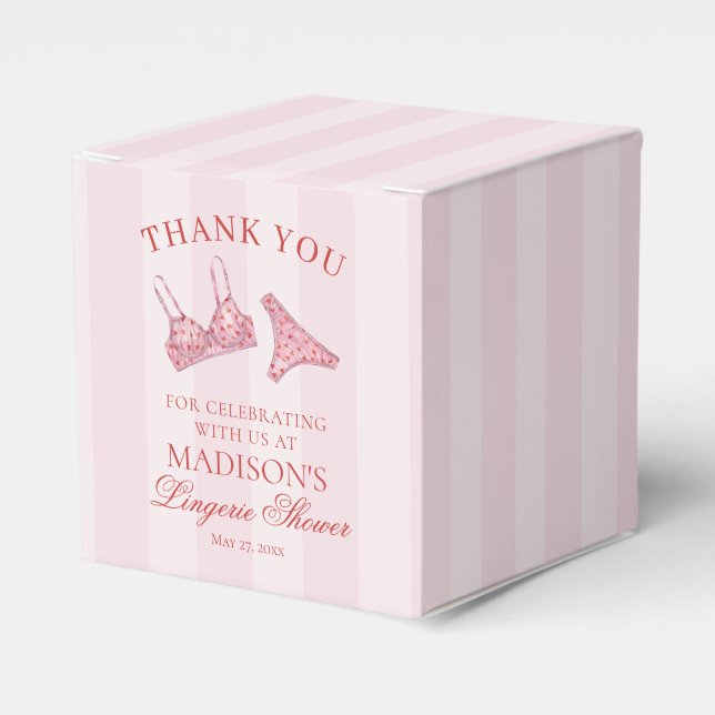 Pink & Red Heart Lingerie Shower Bridal Dessert Favor Boxes (Front Side)