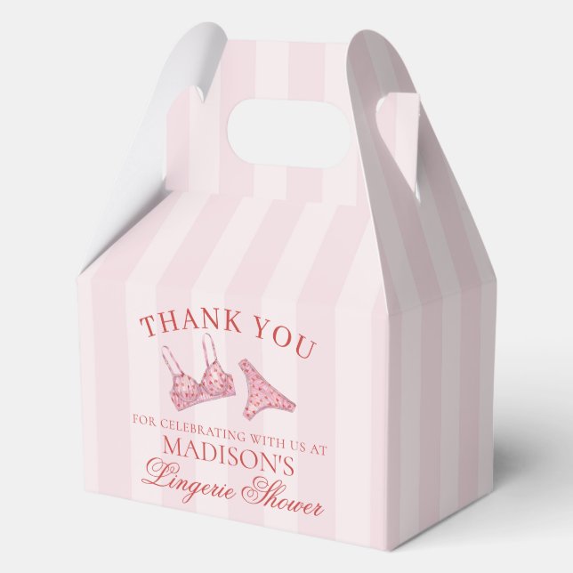 Pink & Red Heart Lingerie Shower Panty Party Gable Favor Boxes (Front)