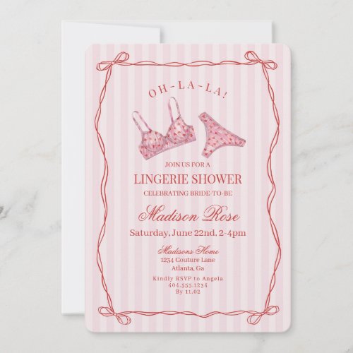 Pink &amp; Red Heart Lingerie Shower Panty Party  Invitation