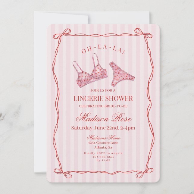Pink & Red Heart Lingerie Shower Panty Party  Invitation (Front)