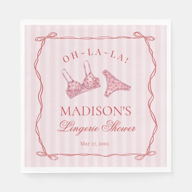 Pink & Red Heart Lingerie Shower Panty Party Napkins (Front)