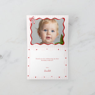 Pink Red Heart Little Sweetheart Birthday Photo Letterpress Thank You Card