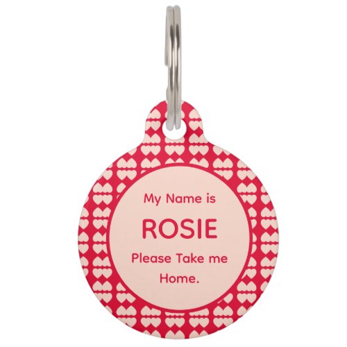 Pink  Red Heart Pattern Personalized Pet ID Tag