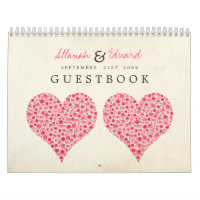 Vintage Jenga Guest Book Personalized Wedding Sign - Red Heart Print