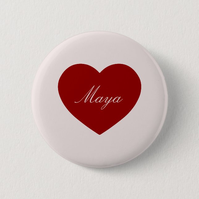 Pink Red Heart Shape Name  Button (Front)