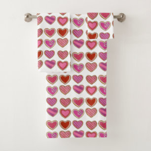 Pink Red Heart Sugar Cookie Valentine's Day Love Bath Towel Set